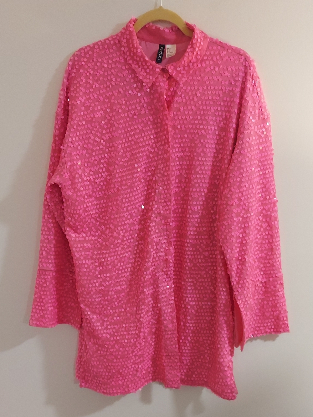 H&M Divided Sequin Shirt Dress Sequin Button Down in Pink Size Medium